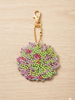 Sparkling Floral Beaded Keychain Charm Pink & Lime Green